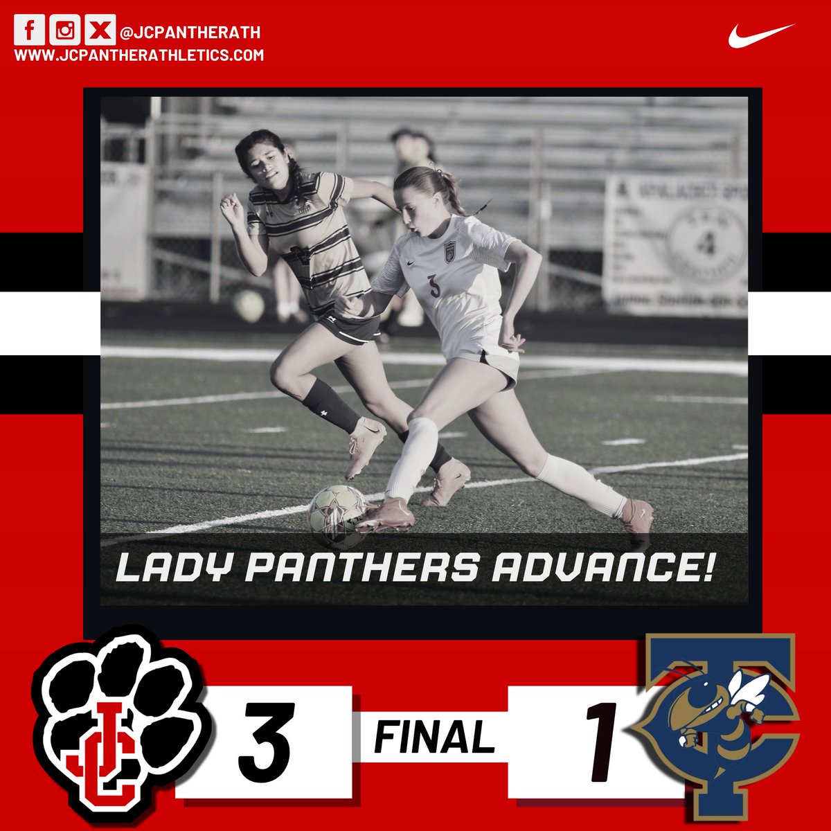 JCPantherAth's tweet photo. Girls soccer punches their ticket to the Class AAAAA Sweet 16  with a win over Thomas County Central! #ProudtobeJC https://t.co/mFWbMxuGzO