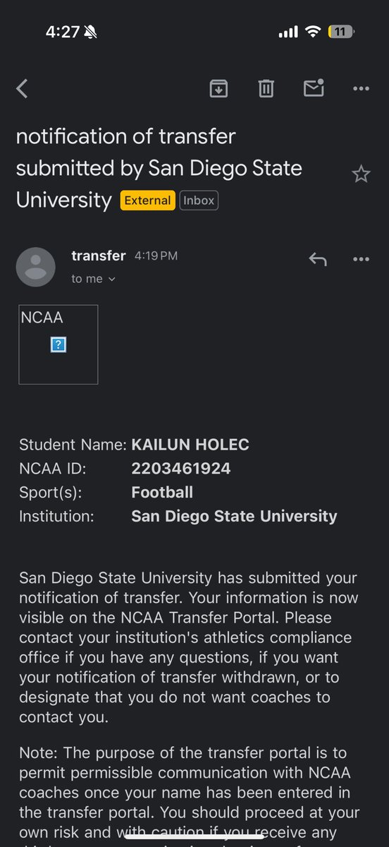 Officially in the portal, 6’7 325 pound tackle with 5 years of eligibility left.