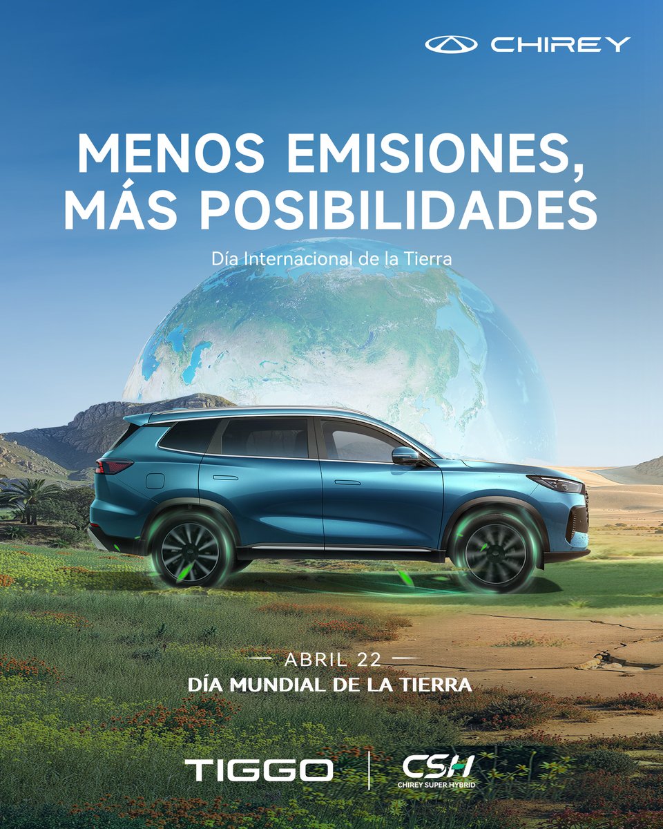 Este #DíaDeLaTierra, conduce por un futuro más verde con #Tiggo8ProPHEV. Es hora de adoptar viajes más limpios y un planeta mejor. 🌱🌎👏​

#Chirey #SHS #ChireySuperHíbrido