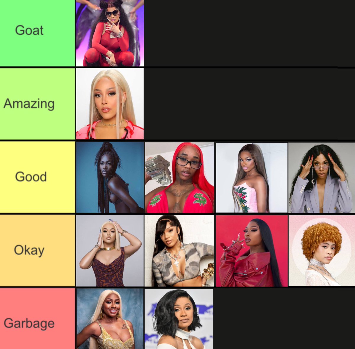 YSLONIKA's tweet image. my unbiased ranking of the best female rappers currently.

thoughts ?
