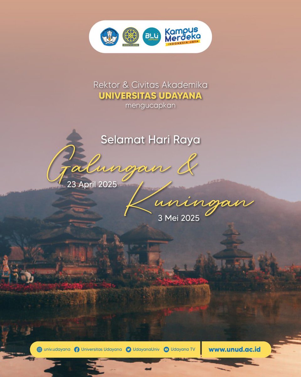 UdayanaUniv's tweet image. Selamat Hari suci Galungan dan Kuningan untuk umat se-Dharma 🙏

Semoga ajaran Dharma selalu menjadi penuntun meraih kedamaian, dan kesejahteraan dalam hidup
.
#UniversitasUdayana
#Galungan
#Kuningan