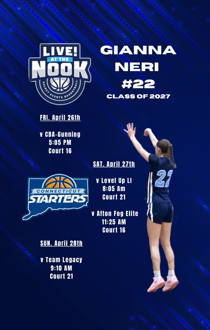 Gianna (@giannaneri_22) on Twitter photo Here is my schedule for Live! At the Nook!
So excited to compete!
<a href="/ctstarters/">CT Starters AAU</a> <a href="/PGHNewEngland/">Prep Girls Hoops New England</a> Here is my schedule for Live! At the Nook!
So excited to compete!
<a href="/ctstarters/">CT Starters AAU</a> <a href="/PGHNewEngland/">Prep Girls Hoops New England</a>