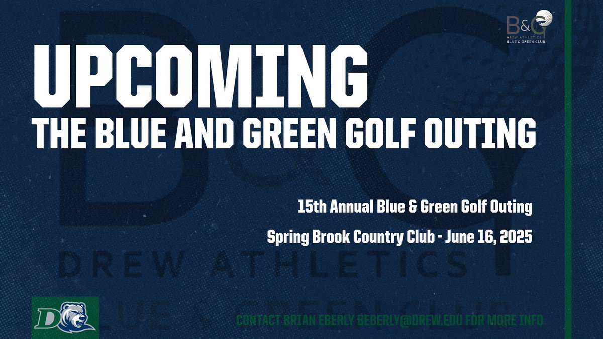 Drew University Baseball (@drewubaseball) on Twitter photo The Blue and Green golf outing is coming up. June 16th, 2025 at Spring Brook Country Club in Morristown. Contact Coach Eberly at beberly@drew.edu for more information. The Blue and Green golf outing is coming up. June 16th, 2025 at Spring Brook Country Club in Morristown. Contact Coach Eberly at beberly@drew.edu for more information.