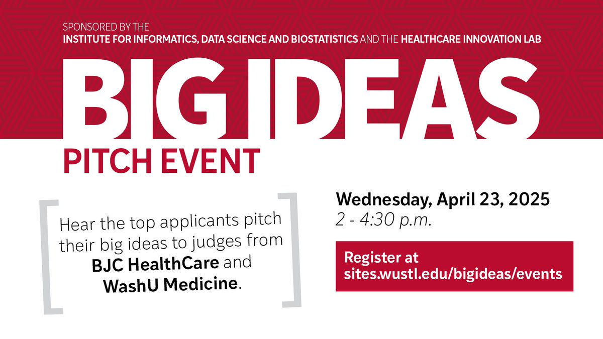 medtmaddox's tweet image. Our Innovation Lab's Big Ideas Pitch Event is TOMORROW! Join us! mailchi.mp/bjc/bigideaspi…
@BJC_HealthCare @WUSTLmed @ACCinTouch @WashUi2 @WashUCardiology @HIPSInnovators @WUDeptMedicine