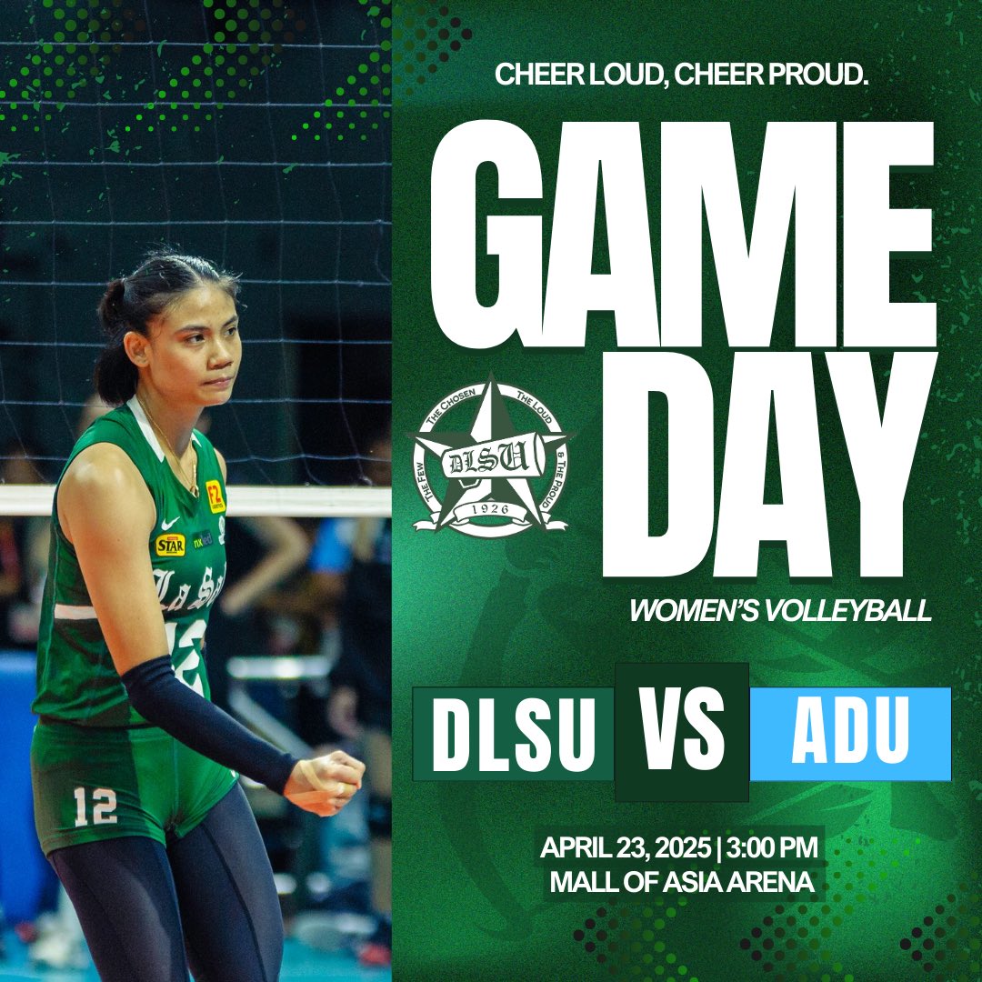 EYES ON THE PRIZE 🏹

The DLSU Spikers take on ADU today at MOA Arena—locked in and ready.

Let’s bring the Animo spirit! 💚🤍

Photo: DLSU Sports – Nickolai Juat, Jose Turingan
#AnimoLaSalle #DLSUGreenSpikers #DLSULadySpikers #ASDigitalCheerleader