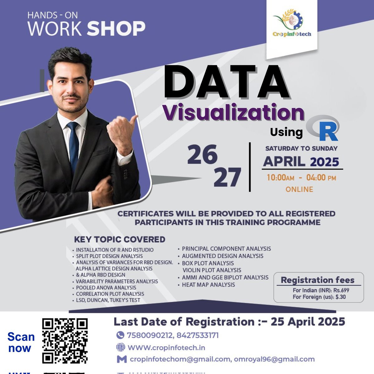 CropInfotech's tweet image. Register Now - cropinfotech.in
100 Seats Only!
Hurry! Limited seats for our upcoming 2-day live workshop on Data Visualisation Using R
Date: 26-27 April 2025 | Fee: ₹699 / $30
Last Date: 25 April
#Upskill #DataAnalytics #RWorkshop #CropInfotech #OnlineLearning #Register