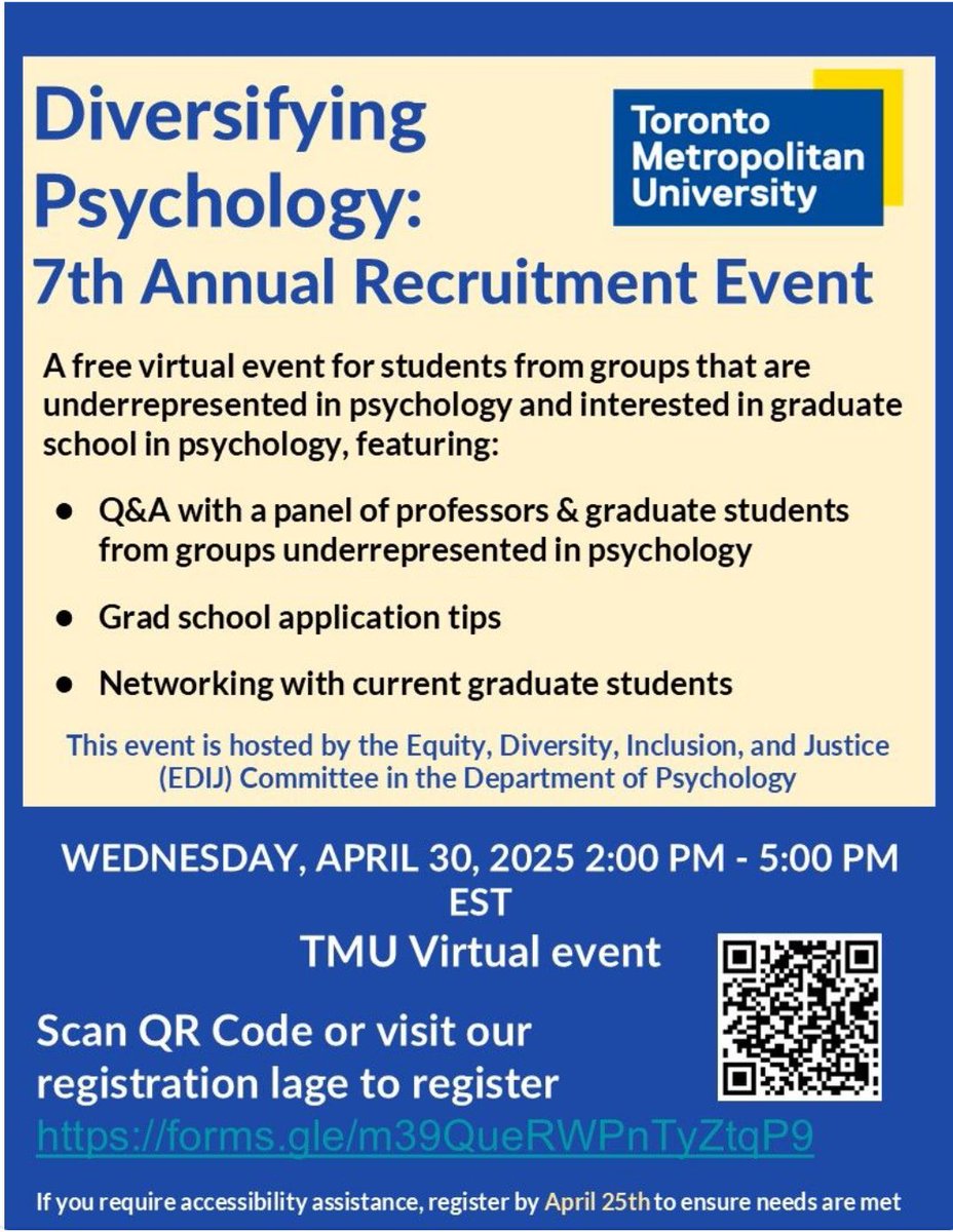 JamaMaxie's tweet photo. Excited to be one the graduate student speakers for this year Diversifying Psychology @TorontoMet !! https://t.co/eQkFDmSanp