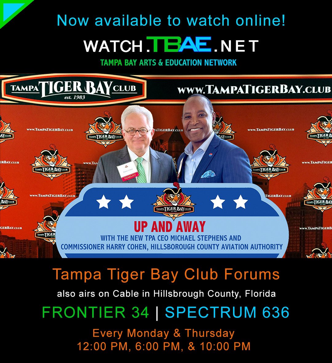 TBAE Network (@tbaenet) on Twitter photo New episode of @tampatigerbayclub forum is NOW available! This episode “Up and Away with <a href="/FlyTPA/">Tampa International Airport ✈️</a> new CEO, Michael Stephens and Commissioner Harry Cohen, Hillsborough County Aviation Authority.”
Click the link below to watch now! ⬇️
watch.tbae.net/m/aleUX1av/up-… New episode of @tampatigerbayclub forum is NOW available! This episode “Up and Away with <a href="/FlyTPA/">Tampa International Airport ✈️</a> new CEO, Michael Stephens and Commissioner Harry Cohen, Hillsborough County Aviation Authority.”
Click the link below to watch now! ⬇️
watch.tbae.net/m/aleUX1av/up-…