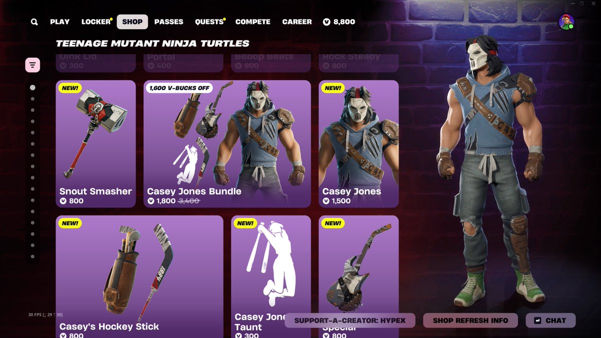 CASEY JONES &amp; TMNT VILLAINS OUT NOW 🔥

GET IT HERE: fortnite.com/item-shop?crea…
Use Code "HYPEX" if you'd like to support me ❤️ #EpicPartner