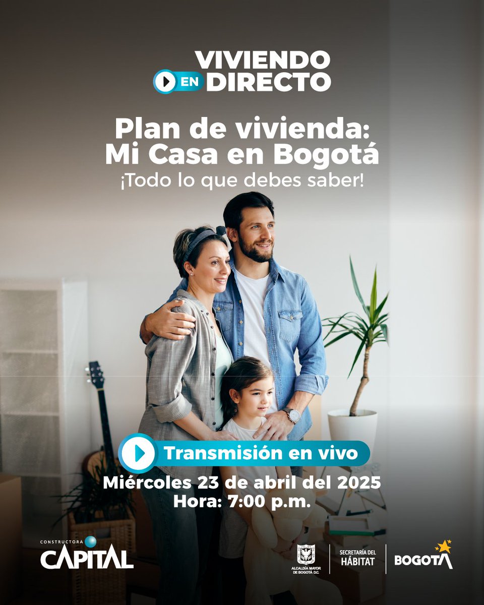 habitatbogota's tweet photo. 🏠 Este 23 de abril conéctate #EnVivo🔴 con #ConstructoraCapital a través de #FacebookLive para conocer los programas del Plan de Vivienda #MiCasaEnBogotá.
-Oferta Preferente
-Reactiva tu Compra
-Reduce tu Cuota
-Ahorro para mi Casa
-Tu Ingreso, tu Casa
https://t.co/97JARQNSK6 https://t.co/zd2IVOaopo