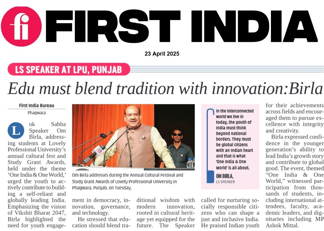 thefirstindia's tweet image. Edu must blend tradition with innovation:Birla
More: firstindia.co.in/epapers/jaipur
#FirstIndia #PowerCorridors #ExclusiveNews #OmBirla #YouthEmpowerment #OneIndiaOneWorld #SelfReliantIndia #GlobalCitizens #VikshitBharat2047 #Education #Innovation #LPU #IndianYouth
@ombirlakota