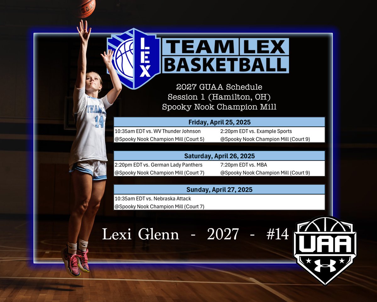 Lexi Glenn (@lexiglenn2027) on Twitter photo Ready to get on the court in Hamilton this weekend at the first GUAA session, the Spooky Nook Champion Mill. <a href="/TeamLexHoops/">Team Lex Basketball</a> <a href="/LexTarheels/">Team Lex Tarheels</a> <a href="/UANextGHoops/">Girls UAA</a> <a href="/CoachLTid/">LARRY TIDWELL</a> <a href="/BasketballLone/">Gene Smith</a> Ready to get on the court in Hamilton this weekend at the first GUAA session, the Spooky Nook Champion Mill. <a href="/TeamLexHoops/">Team Lex Basketball</a> <a href="/LexTarheels/">Team Lex Tarheels</a> <a href="/UANextGHoops/">Girls UAA</a> <a href="/CoachLTid/">LARRY TIDWELL</a> <a href="/BasketballLone/">Gene Smith</a>
