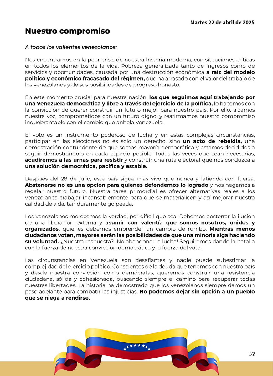 Gualbertomart's tweet photo. Mientras existe un venezolano padeciendo, tenemos que seguir alzando la voz. ¡Vota sin miedo! El futuro está en tus manos. #VenezuelaEsLaRazón #AquíNadieSeRinde https://t.co/4HQGMXZryj