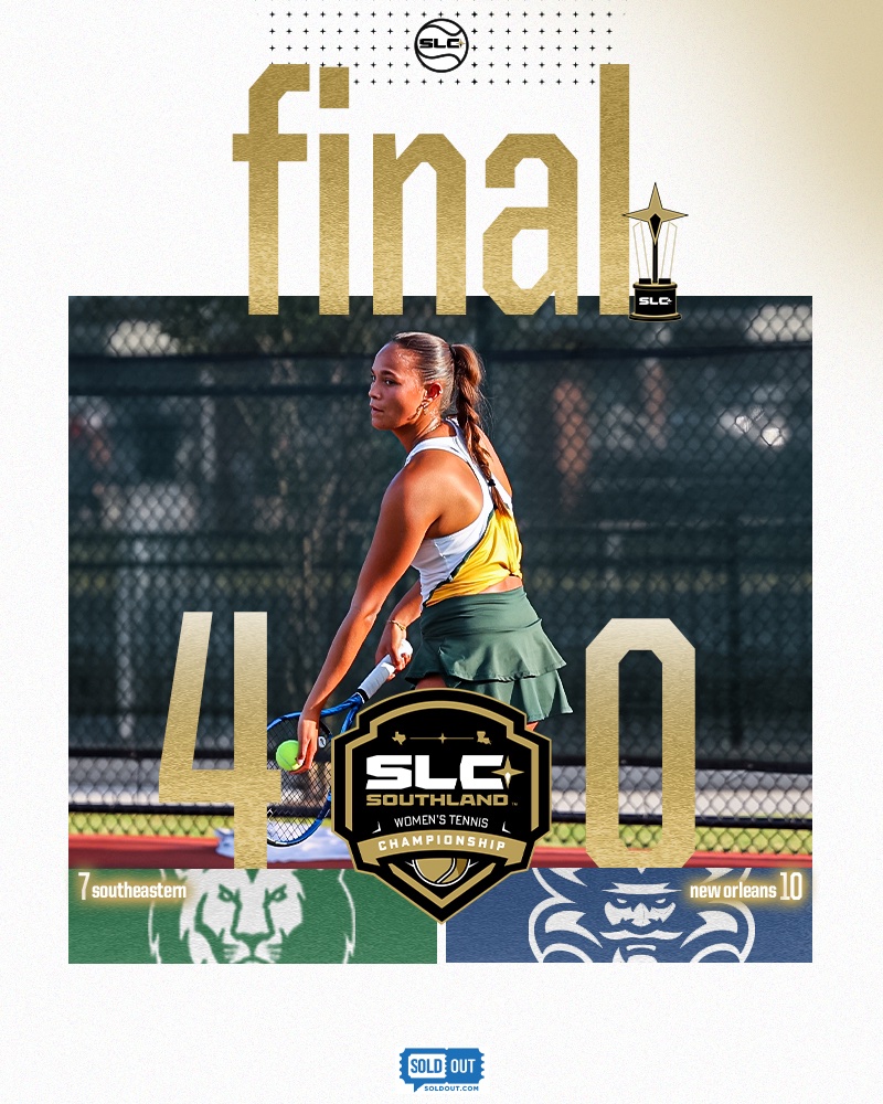 LION ROAR INTO QUARTERS

Southeastern takes a tight doubles point and dominates singles to a 4-0 win over New Orleans.