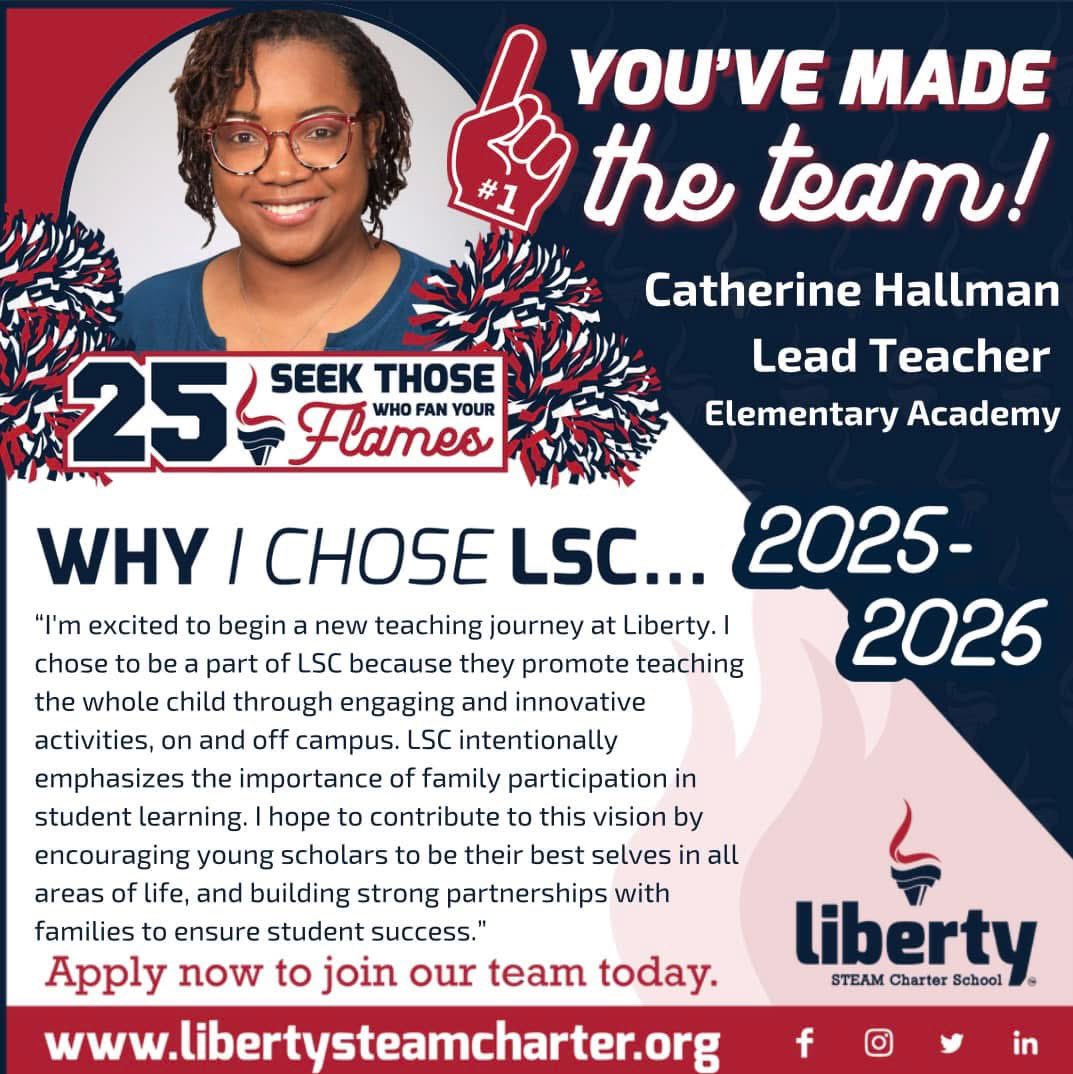 Liberty_STEAM's tweet photo. As we prepare to open our third campus, we are adding to our dynamic team to help continue making #TheLibertyDifference! Please welcome Catherine to our team. #CharterChoiceChange https://t.co/uiHhxDK8rq