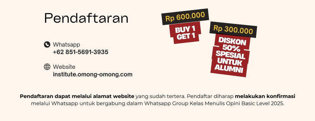 omenulis_'s tweet photo. Kelas ini bakal dilaksanain tanggal 12, 19, dan 26 Mei 2025, pada jam 19:00-21:00, via Zoom Meeting. Peserta bakalan dapetin video rekaman tiga sesi kelas, dan mendapat potongan 50% untuk kelas selanjutnya! https://t.co/MrsxplI8zM