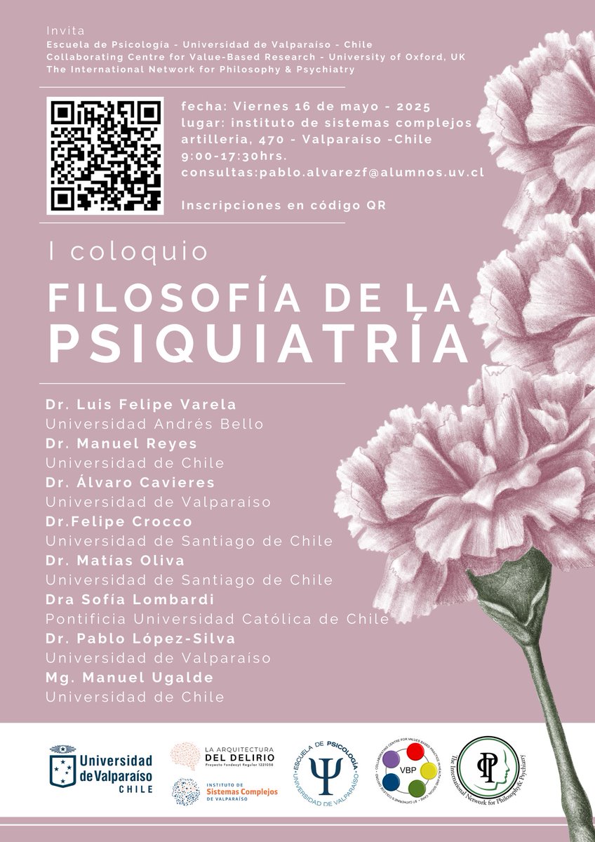 Pablo López-Silva, investigador del <a href="/ComplejosISCV/">Instituto de Sistemas Complejos de Valparaiso</a> , es anfitrión del 1er coloquio Filosofía de la Psiquiatría, que se desarrollará en nuestra casa el próximo viernes 16 de mayo desde las 9:00h a 17:30h. Inscripciones: rb.gy/0tckt6