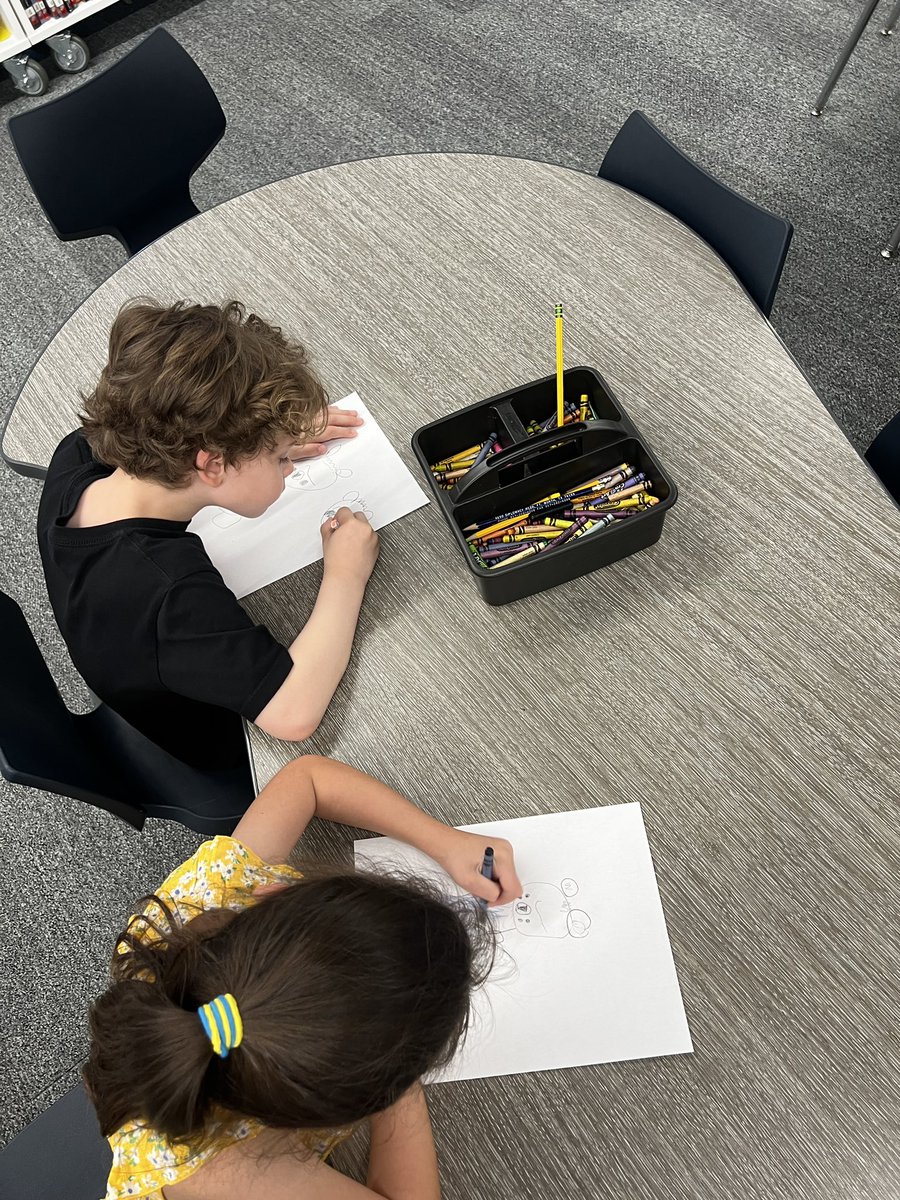 Kindergarten is learning how to illustrate Bruce, one of our favorite characters! Thank you <a href="/RyanT_Higgins/">Ryan T. Higgins</a> for the inspiration! #DESisBEST #GCISDLibs