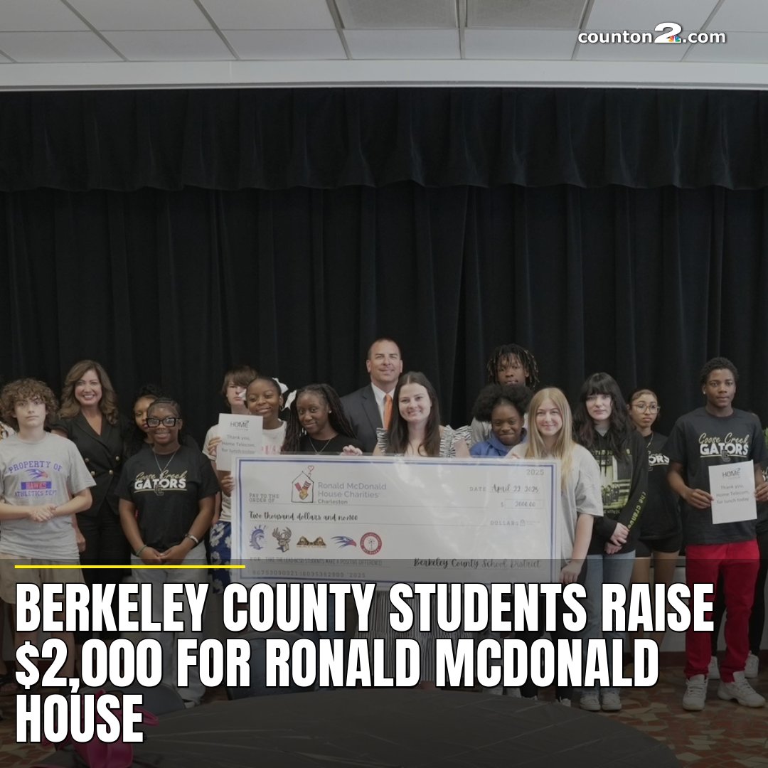 Students from across the Berkeley County School District gathered Tuesday to present a check after raising $2,000 for the Charleston Ronald McDonald House. counton2.com/news/berkeley-…