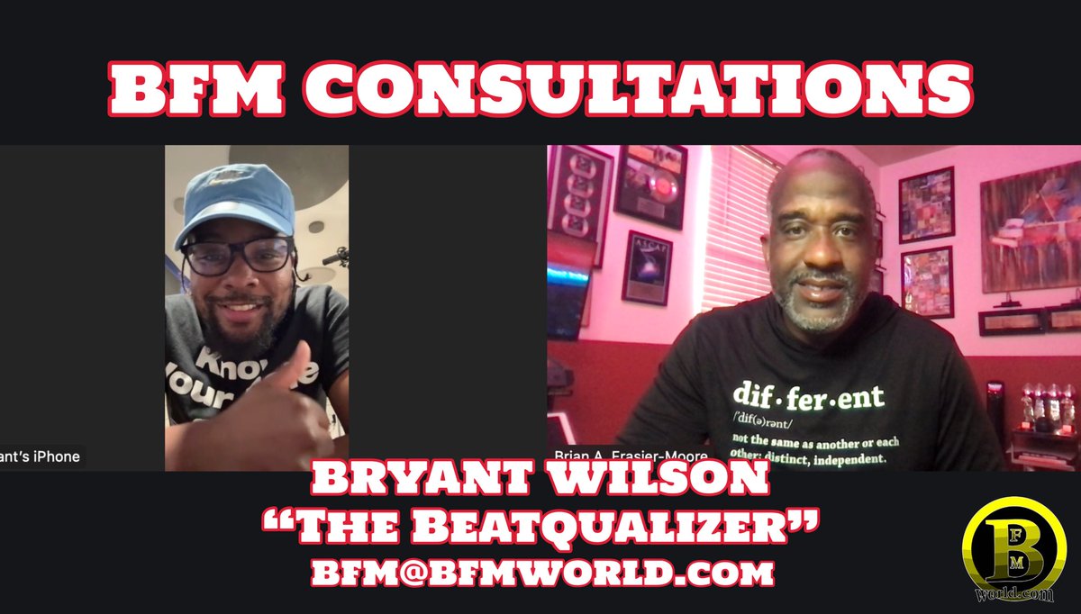 BrianFrasierM's tweet image. Another amazing #bfmconsultation today with @thebeatqualizer 🙏🏾✊🏾 Super proud of how you moving! Keep pushing! I see great things in your future! 

To schedule your #bfmconsultation visit BFMWORLD.com! 

#bfmworld #bfmworldinc