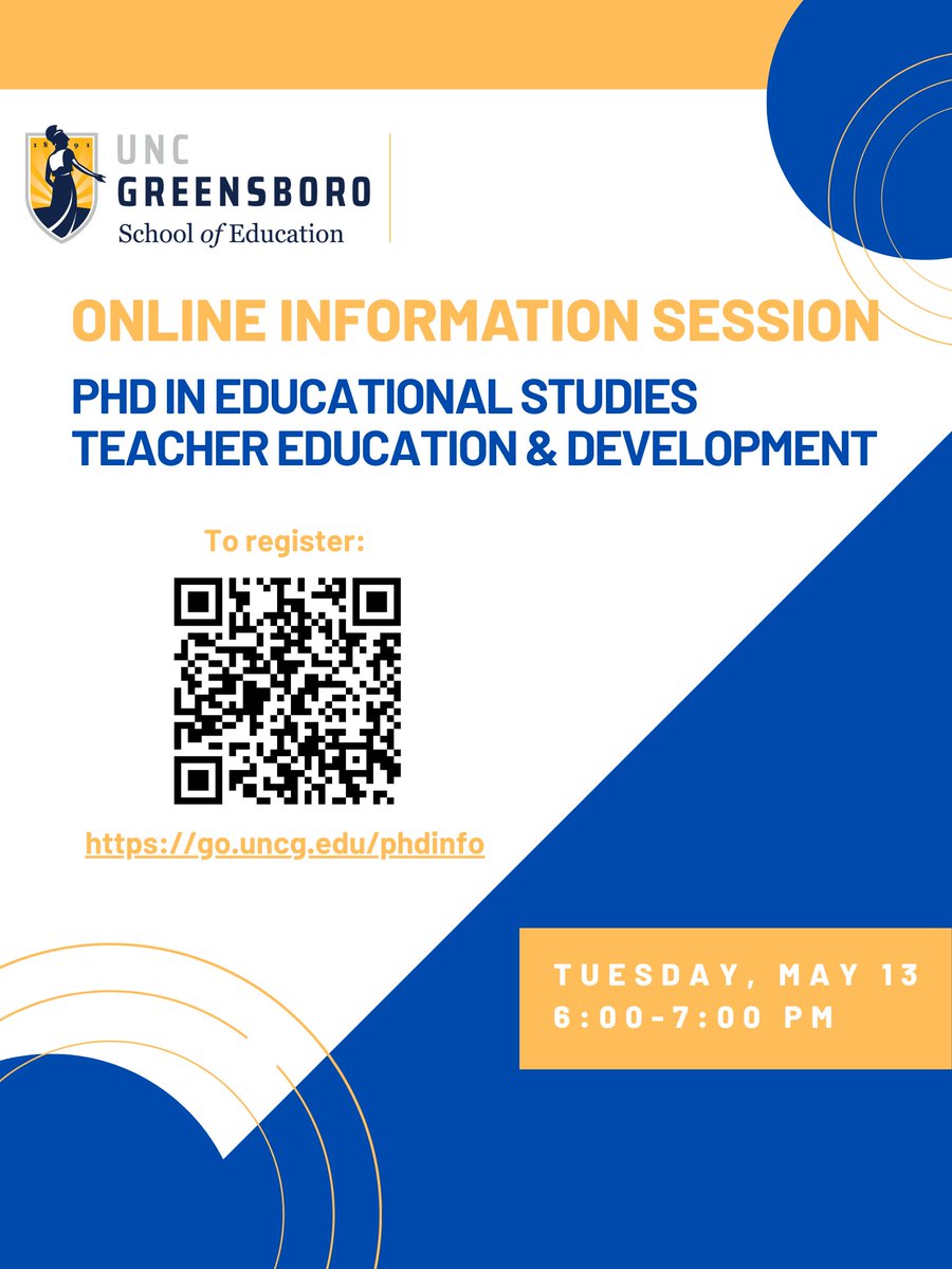 UNCG TeacherEd/HigherEd (@uncg_tehe) on Twitter photo Interested in our PhD in Teacher Education? Register for an upcoming online session: go.uncg.edu/phdinfo
<a href="/UNCGSchoolofEdu/">UNC Greensboro School of Education</a> Interested in our PhD in Teacher Education? Register for an upcoming online session: go.uncg.edu/phdinfo
<a href="/UNCGSchoolofEdu/">UNC Greensboro School of Education</a>