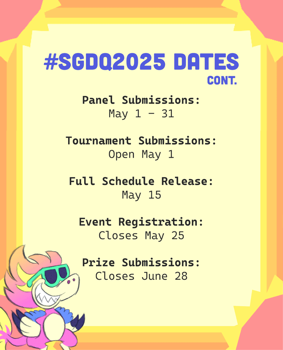 The #SGDQ2025 Games List comes out next Thursday!!!

Plus an updated list of upcoming SGDQ dates!