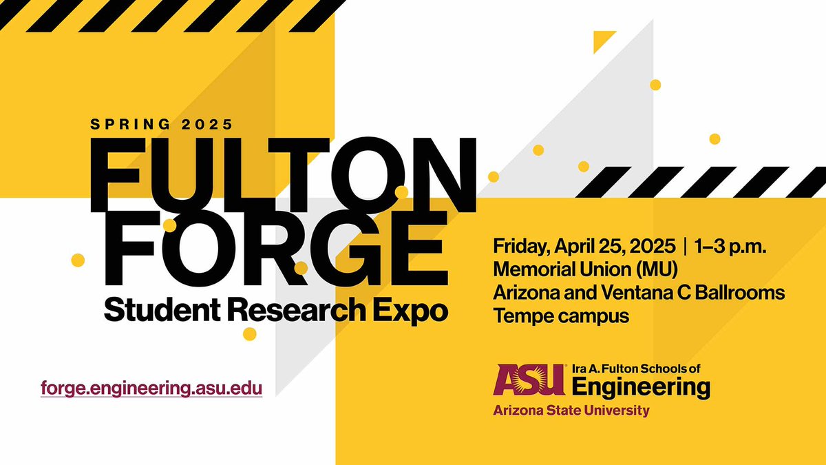 ASU School of Electrical, Computer & Energy Eng (@asuenergy) on Twitter photo 🗓️ THIS FRIDAY! <a href="/ASUEngineering/">ASU Ira A. Fulton Schools of Engineering</a> students are delivering innovation that matters. See how at Fulton Forge! Connect with more than 200 students about their research and addressing real-world challenges. #ForgeNewIdeas #ASUEngineering forge.engineering.asu.edu 🗓️ THIS FRIDAY! <a href="/ASUEngineering/">ASU Ira A. Fulton Schools of Engineering</a> students are delivering innovation that matters. See how at Fulton Forge! Connect with more than 200 students about their research and addressing real-world challenges. #ForgeNewIdeas #ASUEngineering forge.engineering.asu.edu