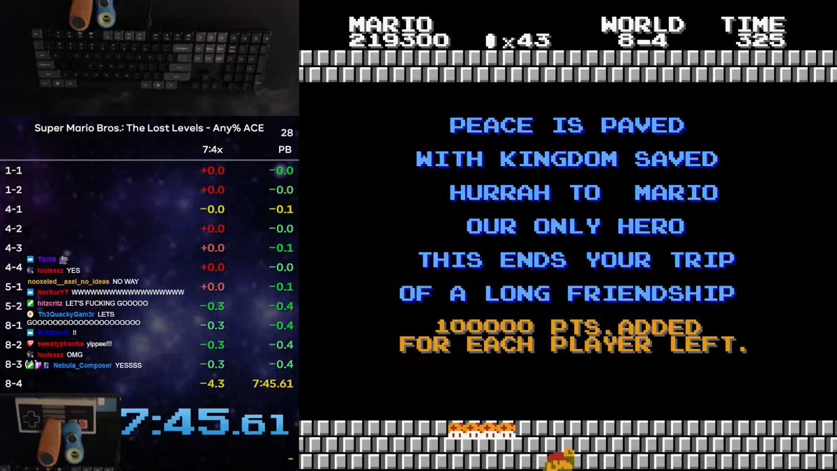 Niftski's tweet image. SMB2J Any% ACE WORLD RECORD AND FIRST EVER FULL GAME RTA COMPLETION OF ACE IN 7:39.5 (WITHOUT LOADS)!!! This beats my Any% WR by over 12 seconds. Day 1 and 6th run to 8-4, I absolutely cannot believe it.