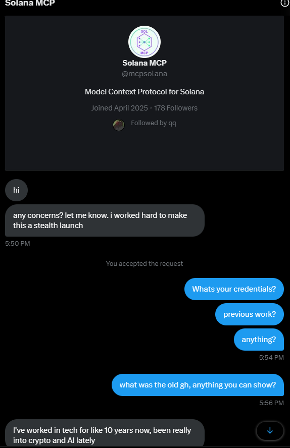 ChapoGrimey's tweet photo. dev did dox himself to me in the dms.

im not in, but for those curious on his output here it is

$solmcp

i hope yall eat, dev is cracked indeed. https://t.co/2QrbY9PrYE