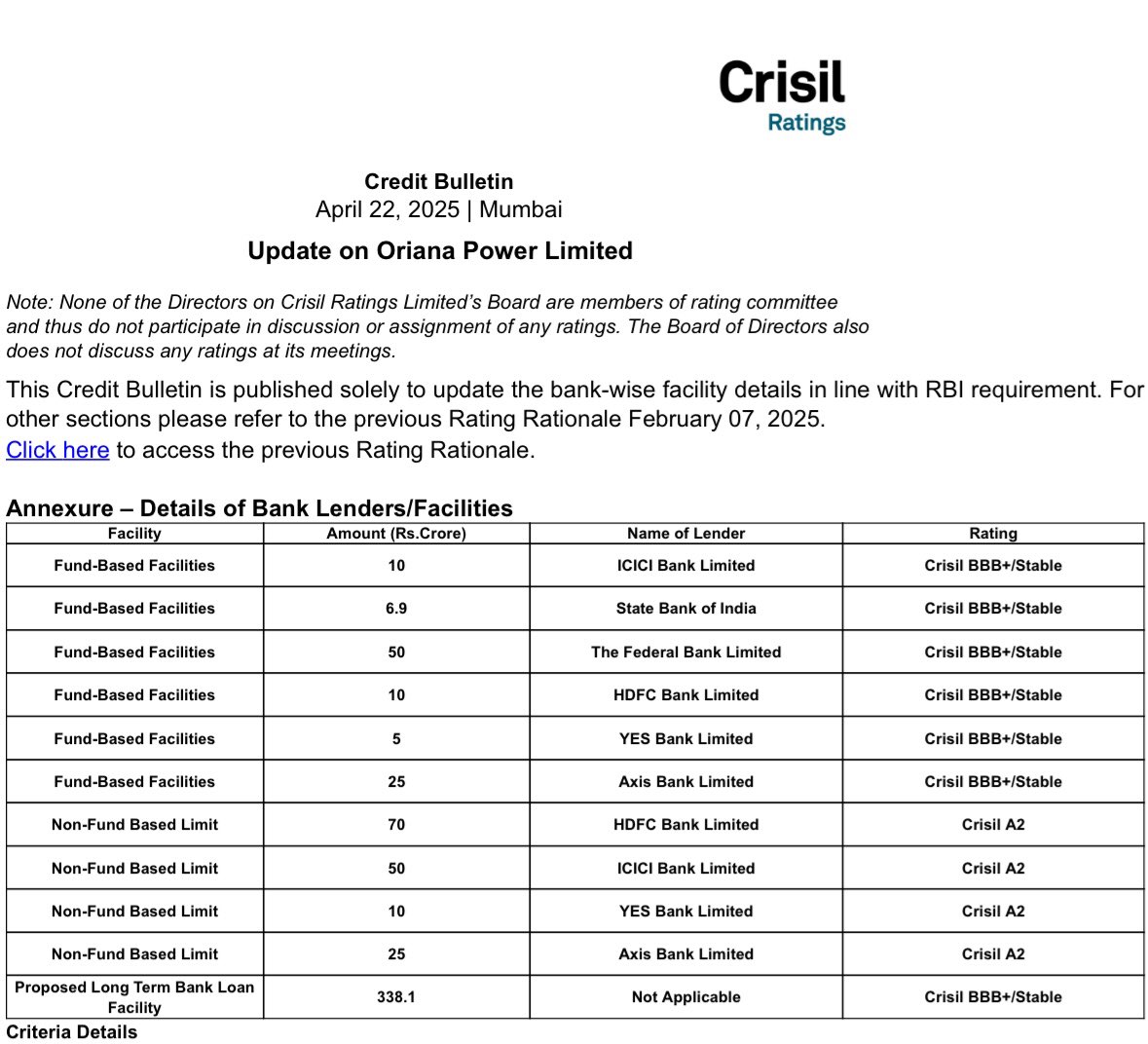 Alchemist1320's tweet photo. Crisil rating update for Oriana : Apr25 https://t.co/FAEffRFWvr
