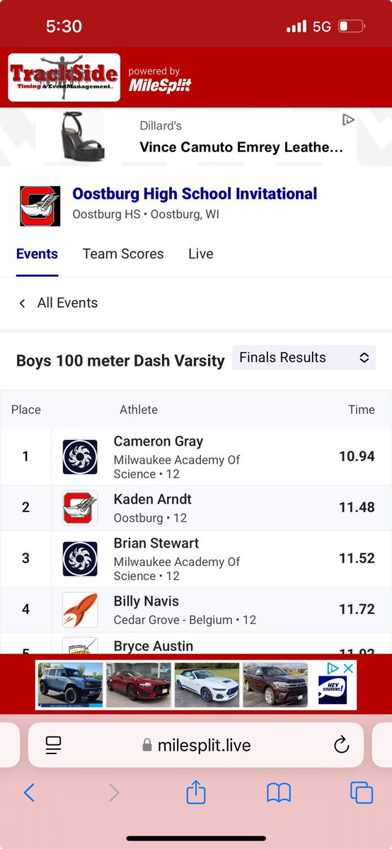 10.94 / track / football athlete wr/db/kr/pr