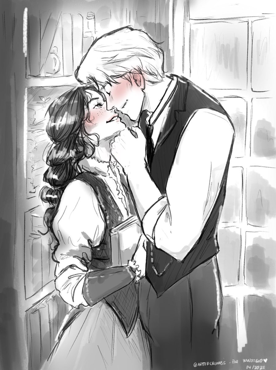 “First week teaching, and I already have my favourite spell.” 

Cutie newly minted teachers Professor Hermione and Professor Draco 
Thanks so much to imnotgio____ for joining the raffle! This is their prize for a B&amp;W illustration <3  #dramione #dramionefanart