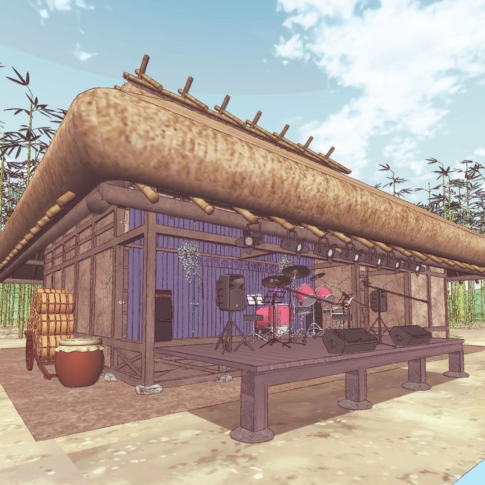 作中で触れてはいませんが、秋姉妹亭の縁側を拡張してのなんちゃってプチライブ会場の設定です。 