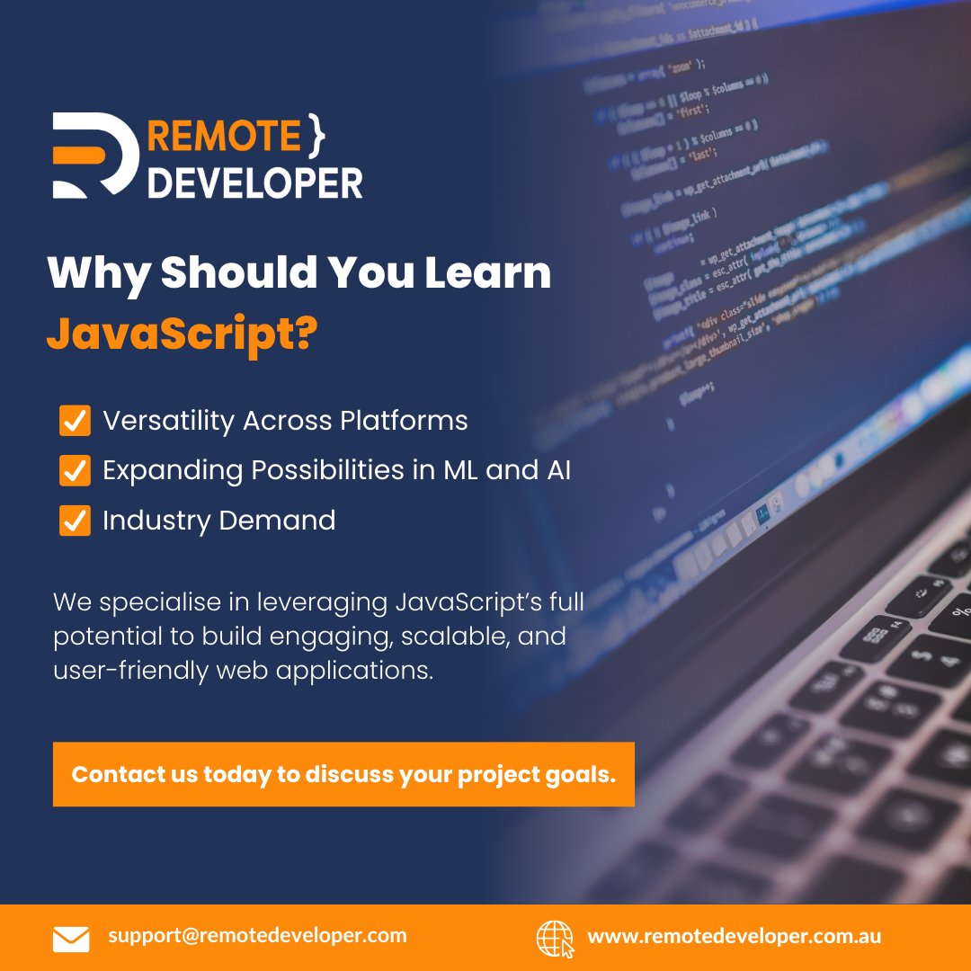 remotedev_au's tweet image. JavaScript: Powering Dynamic Web Experiences 💻⚙️
💻 Contact us today to discuss your project goals.
📢 #JavaScriptDevelopment #RemoteDevelopers #WebDevelopment #DynamicWebsites #InnovativeTech