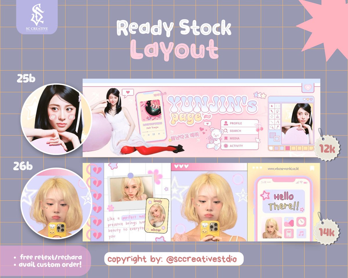 help rt? thank u
wts layout ready stock ✨
🐹 5.000 - 15.000
🐹 free retext, recolor &amp; ganti chara

avail order custom, free request, +bonus wording bio 🤍

💌 DM/klik link wa dibio untuk order

tags: yunjin, winter

#zonauang #ZonaBA