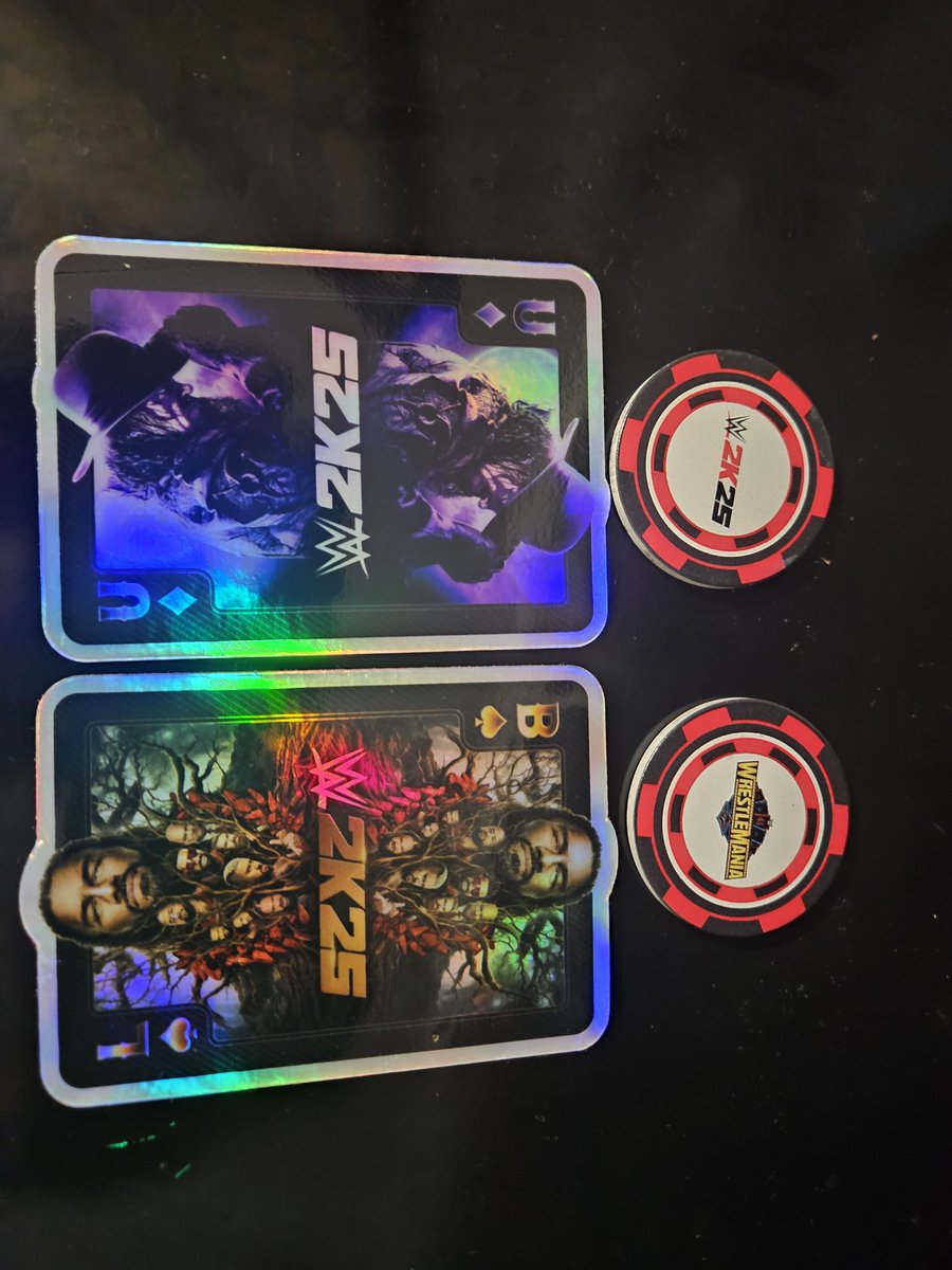 AlexMarkle's tweet image. Got these poker chips and stickers at the 2K gaming lounge at WWE world. Pretty cool collectables.