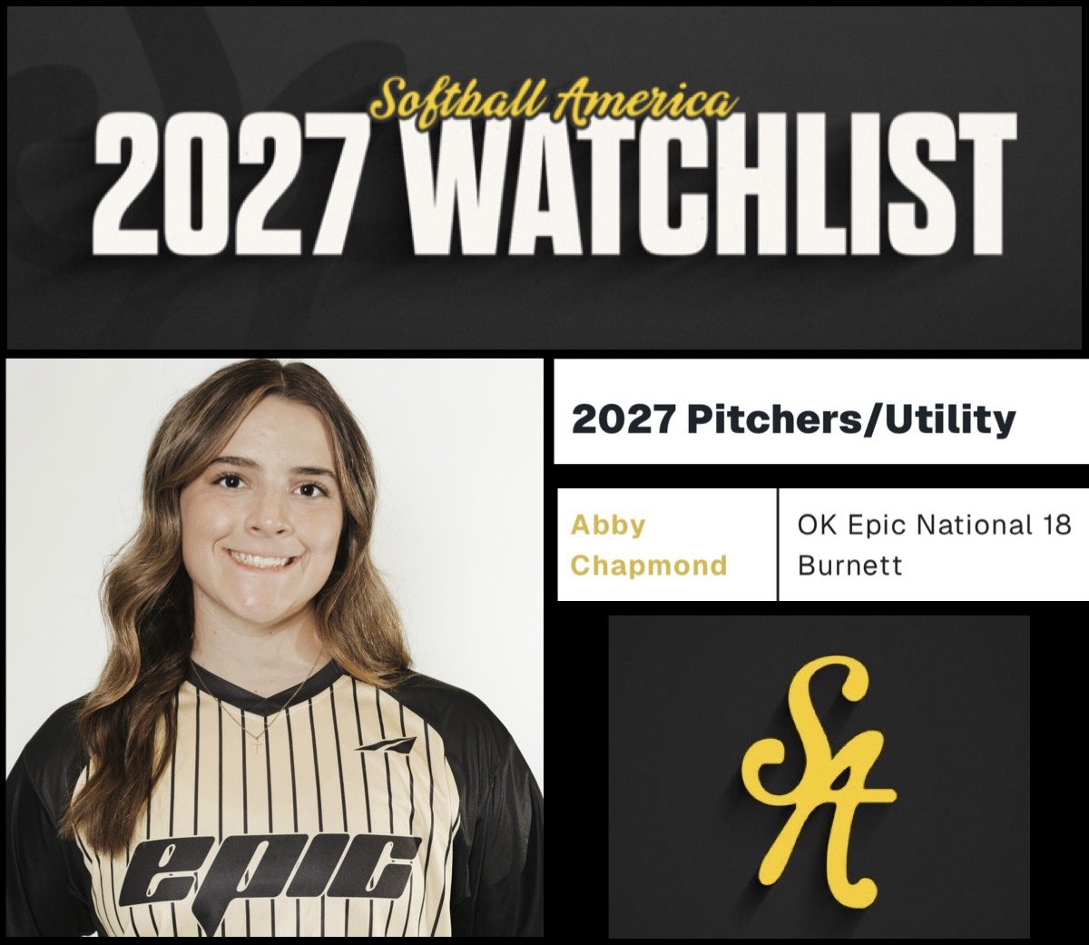 Abby Chapmond (@achapmond_2027) on Twitter photo Thank you <a href="/SoftbalAmerica/">Softball America</a> ! Honored to be on the list with such great athletes for the 2nd year in a row! <a href="/2026Epic/">Epic National 18U (Burnett /Smith)</a> <a href="/Epic__SB/">Scotty Smith</a> <a href="/BradyVernon/">Brady</a> <a href="/notarabledays/">Tara Henry</a> Thank you <a href="/SoftbalAmerica/">Softball America</a> ! Honored to be on the list with such great athletes for the 2nd year in a row! <a href="/2026Epic/">Epic National 18U (Burnett /Smith)</a> <a href="/Epic__SB/">Scotty Smith</a> <a href="/BradyVernon/">Brady</a> <a href="/notarabledays/">Tara Henry</a>