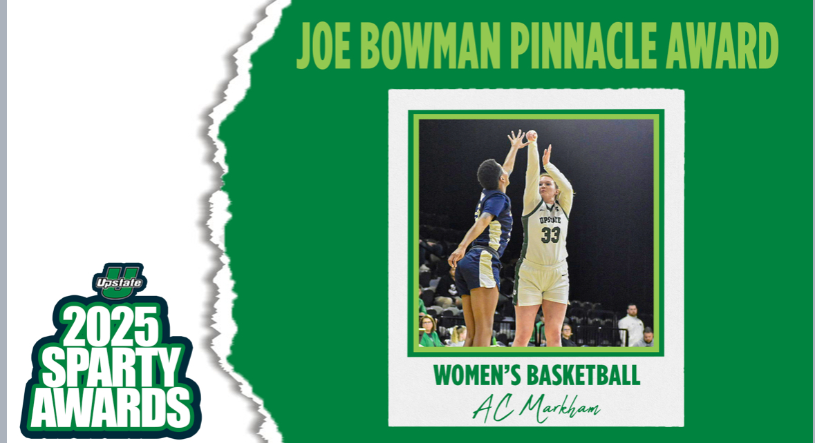 Congratulations to our 2025 Sparty Award Winners from Upstate Women's Basketball!

Joe Bowman Pinnacle Award- AC Markham
SRHS Sports Medicine Award- Cassie Gallagher
Conrad Strength &amp; Conditioning Award- Macy Wike

#SpartanArmy ⚔️