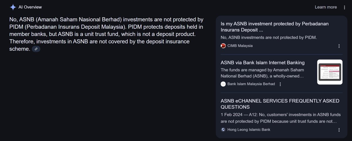 That's correct. 

ASB, ASM, and all funds under ASNB are NOT protected by PIDM. ⚠️

This is because they are considered as Unit Trust Funds.

Generally, any product that contains the word "investment" is NOT PIDM protected.