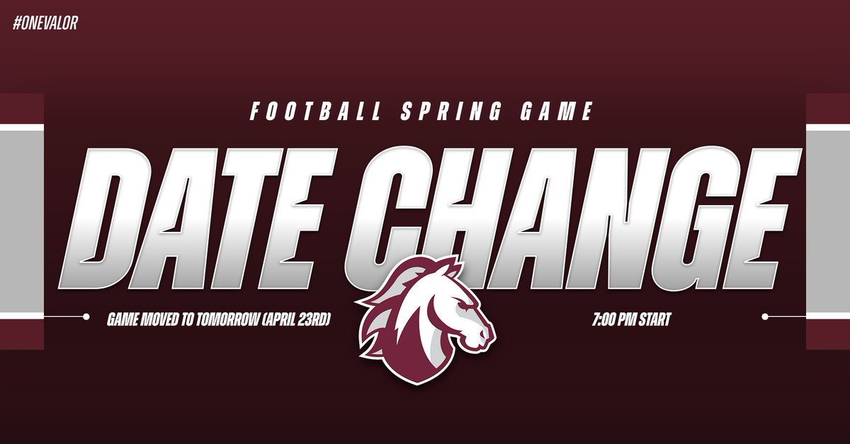 The 2025 Evangel Football Spring game has been moved to tomorrow (April 23rd) evening at 7:00 PM on Coryell Field, due to potential inclement weather on Thursday.

Come out tomorrow night and get your first look at the upcoming 2025 squad!
