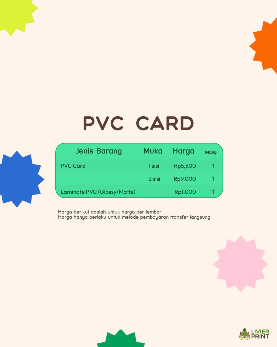 LivierPrint's tweet image. Part 2 buat price list kita! Jangan lupa disave juga ya~~

𝑨𝑷𝑨? 𝑫𝑰𝑺𝑲𝑶𝑵? 𝑷𝑹𝑶𝑴𝑶? Tunggu ya di post selanjutnya! 👀🔥

#printshopjakarta #customprint #stickercustom #percetakanjakarta #printjakarta
