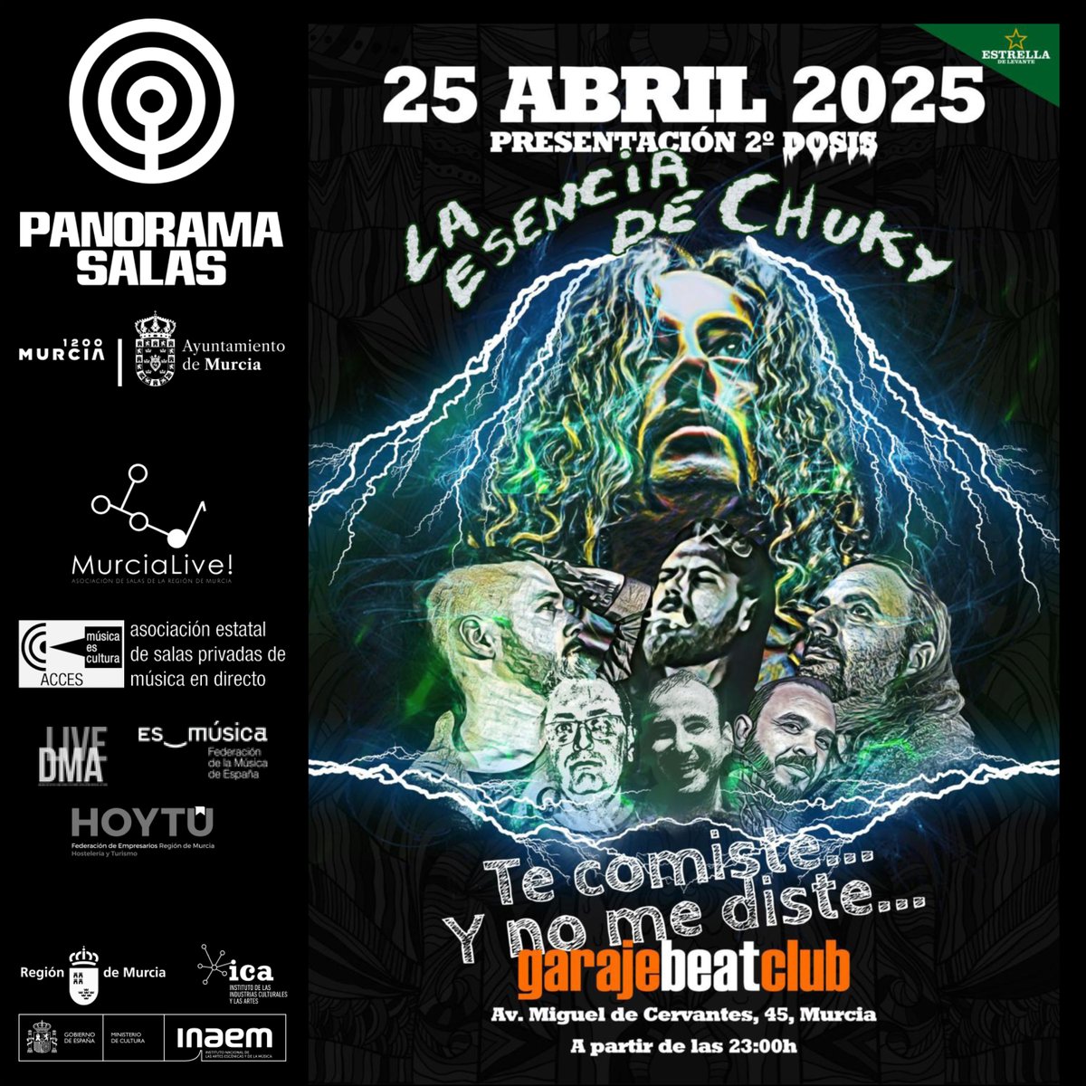 Garaje Beat Club (@garajebeatclub) on Twitter photo La Esencia de Chuky es una banda de punk rock progresivo liderada por <a href="/ElChukydCieza/">El Chuky de Cieza</a>, un vecino de la localidad murciana que se dio a conocer en Internet hace casi dos décadas por un video grabado tras una noche de fiesta que se hizo viral. Presenta su segundo álbum, "2ª dosis". La Esencia de Chuky es una banda de punk rock progresivo liderada por <a href="/ElChukydCieza/">El Chuky de Cieza</a>, un vecino de la localidad murciana que se dio a conocer en Internet hace casi dos décadas por un video grabado tras una noche de fiesta que se hizo viral. Presenta su segundo álbum, "2ª dosis".