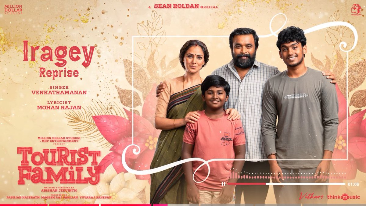 trendsetterbala's tweet photo. The reprise version of #Iragey from #TouristFamily is out, and it’s sung by our buddy @VenkatRamanan_ ❤️ He’s absolutely nailed it! His voice sounds amazing, and we really hope he gets to work on a lot more cool projects soon 🤝 https://t.co/dXBMJViTm0