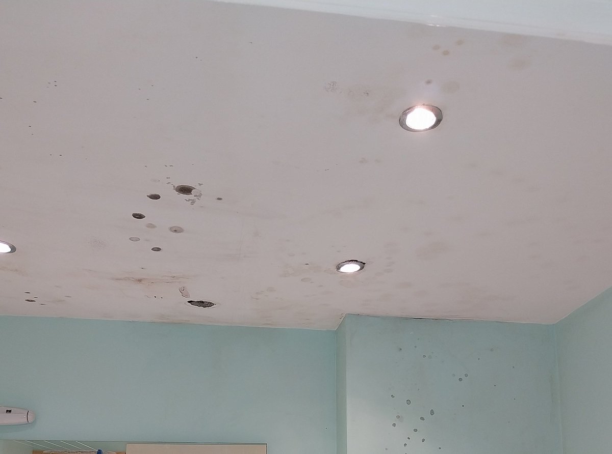 Water damaged bathroom, ceiling cut out and repaired, stain blocked and decorated. 
#Decorating #Larkfield