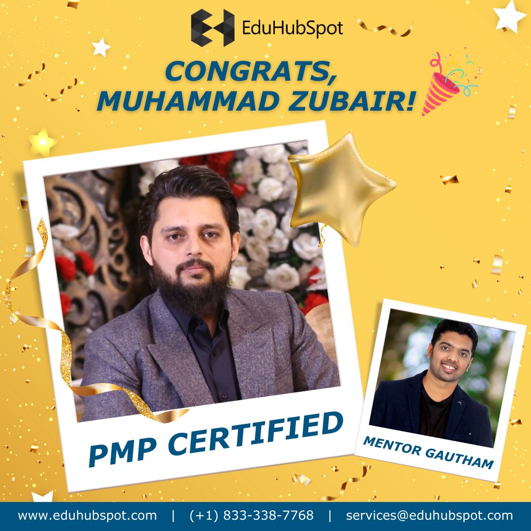 eduhubspot's tweet image. #SpotYourSuccess 🏆
Congratulations on achieving your PMP Certification, Muhammad Zubair! You have worked hard and it has paid off. Thank you for trusting us with your journey!

Mentored by : Gautham Sudakar, PMP®, PMI-ACP®

eduhubspot.com

#eduhubspot #pmpcertification