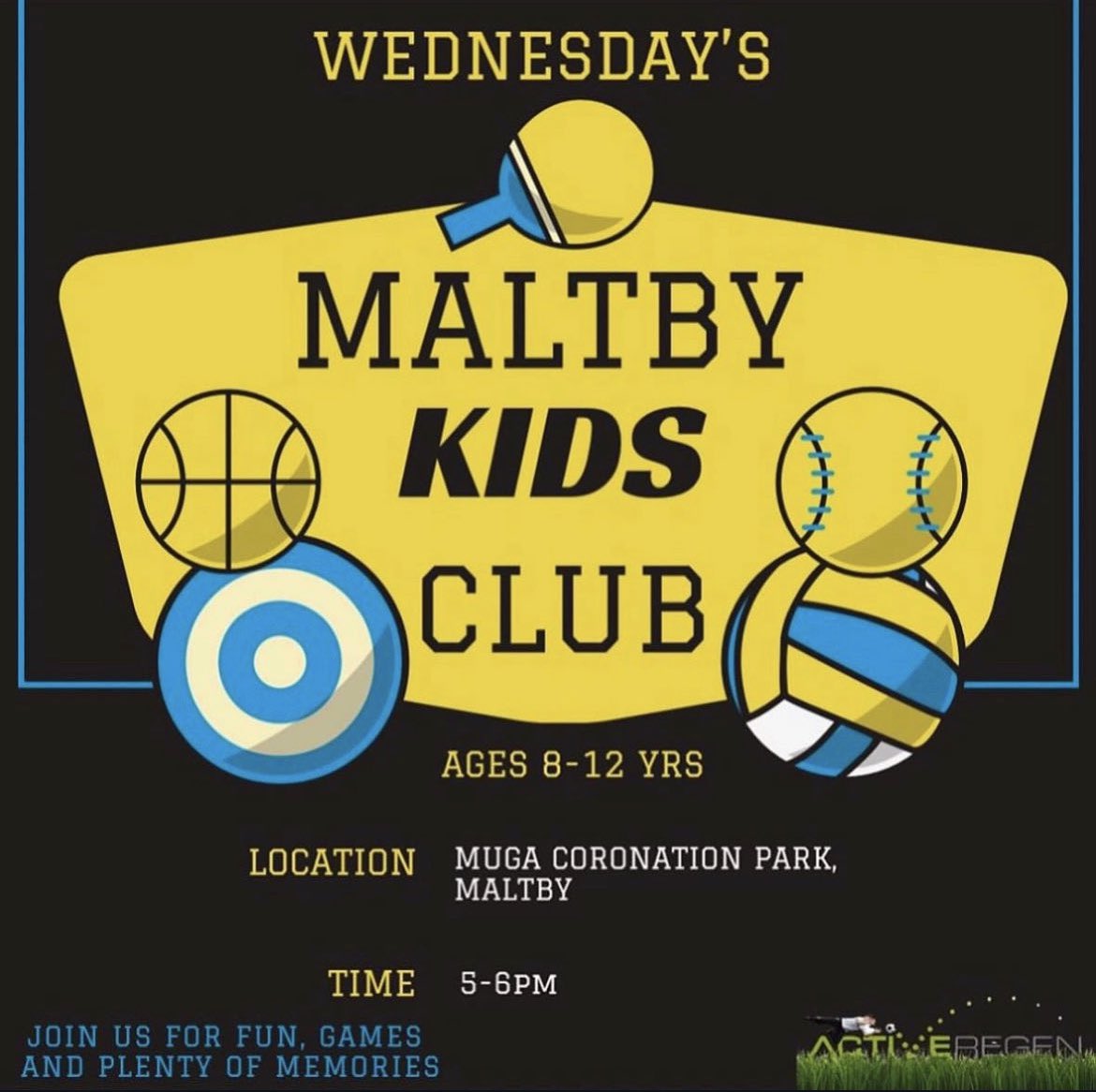 Active-regen (@active_regen) on Twitter photo TONIGHT: 🌟TOTALLY FREE YOUTH CLUB SESSIONS ON WEDNESDAYS🌟
📍 Muga Coronation Park, Maltby
📆 Wednesdays 
⏰ 5:00-6:00PM
🚸 8-12 Years 
Join us for fun, games and plenty of memories 💫
#activeregen #youthclub #maltby #rotherham #southyorkshire TONIGHT: 🌟TOTALLY FREE YOUTH CLUB SESSIONS ON WEDNESDAYS🌟
📍 Muga Coronation Park, Maltby
📆 Wednesdays 
⏰ 5:00-6:00PM
🚸 8-12 Years 
Join us for fun, games and plenty of memories 💫
#activeregen #youthclub #maltby #rotherham #southyorkshire