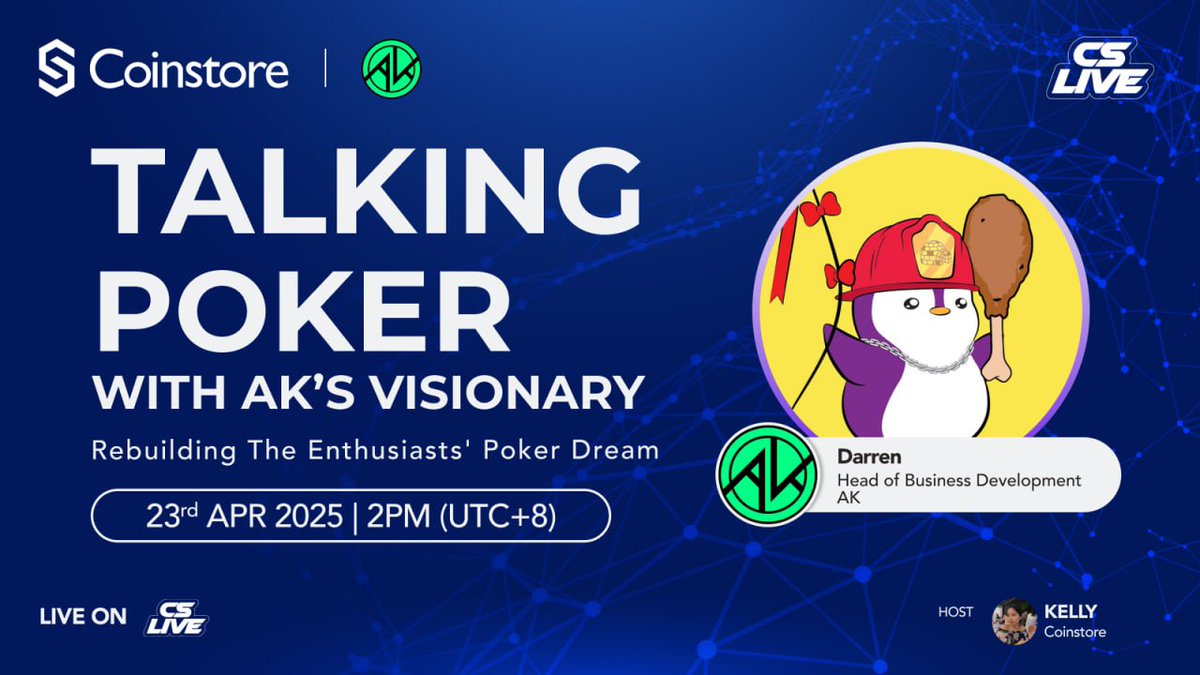Genevaaxob23's tweet photo. Get in the game! 🃏

Darren from AK goes LIVE on CS Live
to reveal the big vision!

🗓 April 23 | 🕑 2PM (UTC+8)

Join now: 

https://t.co/j2oIxj2nDF

#AK #CSLive #Launchpad #Coinstore @CoinstoreExc https://t.co/WyOrPBmX86