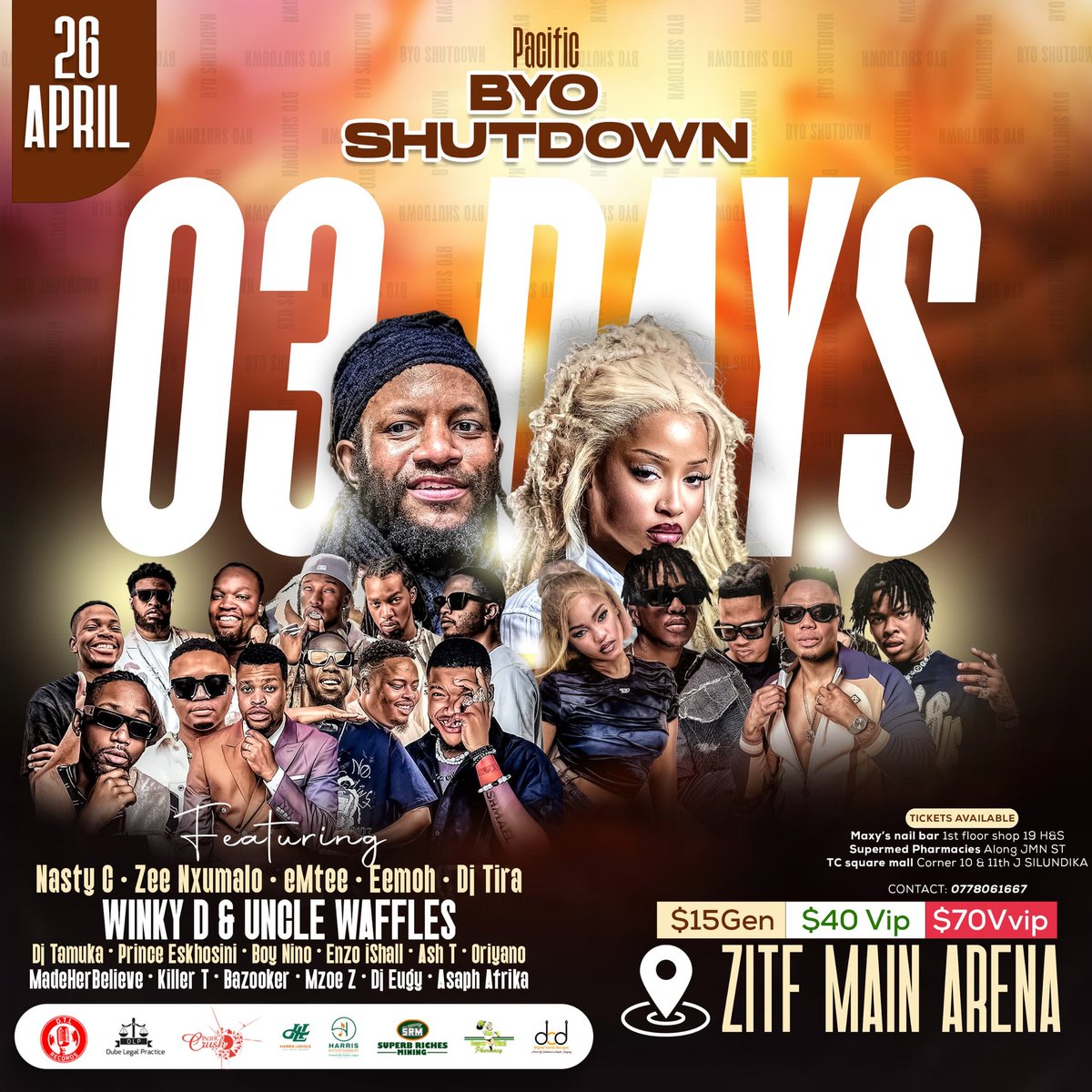 3 days to.go #countdown 
#Byoshutdown_26april2025 
#harrisentertainment 
#zitfmainarena 
#pacificcrushwz