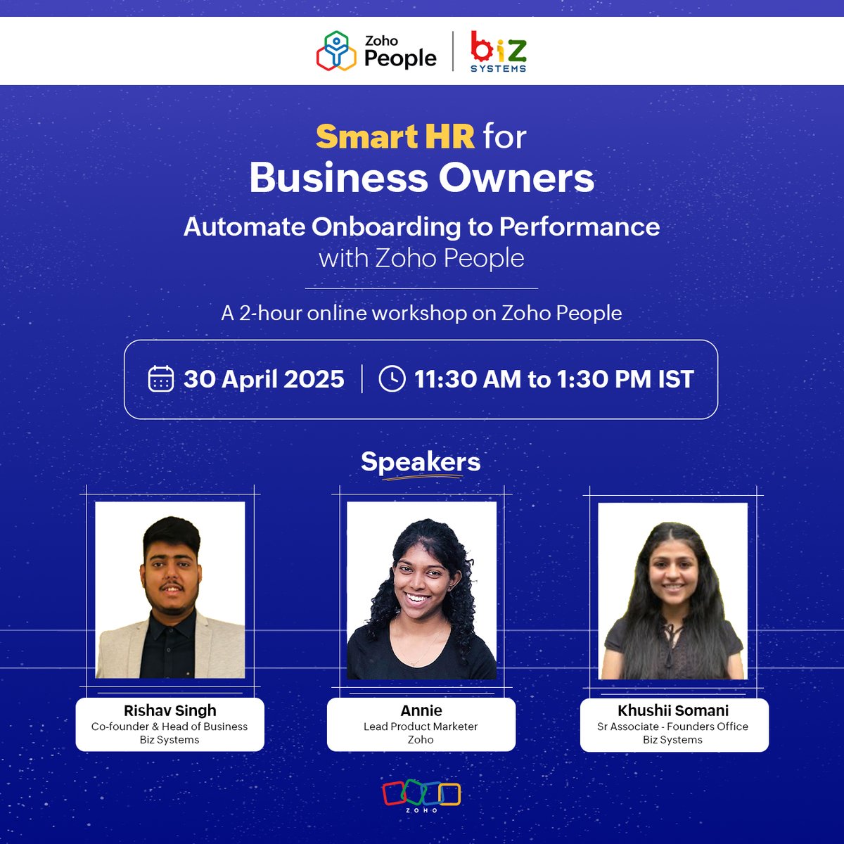 ZohoPeople's tweet photo. Messy onboarding? Scattered leave tracking? 😖
Business owners, it’s time to fix HR chaos.
Join our FREE Zoho People workshop 🎯
🗓️ Automate onboarding → performance
📘 Free HR hacks handbook + live demo!
🔗 https://t.co/THgBJPYTR4
#ZohoPeople #HRWorkshop #BusinessOwners https://t.co/y5sMSHg3CH