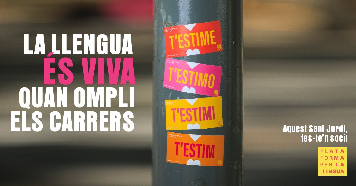 Perquè la llengua és viva quan ompli els carrers, aquest Sant Jordi, i cada dia, omplim-los de vida! 🌹 

✨Passa a l'acció per la llengua amb nosaltres a plataforma-llengua.cat/soci-sant-jord… ✨

Bon #SantJordi2025 a tothom! 💛